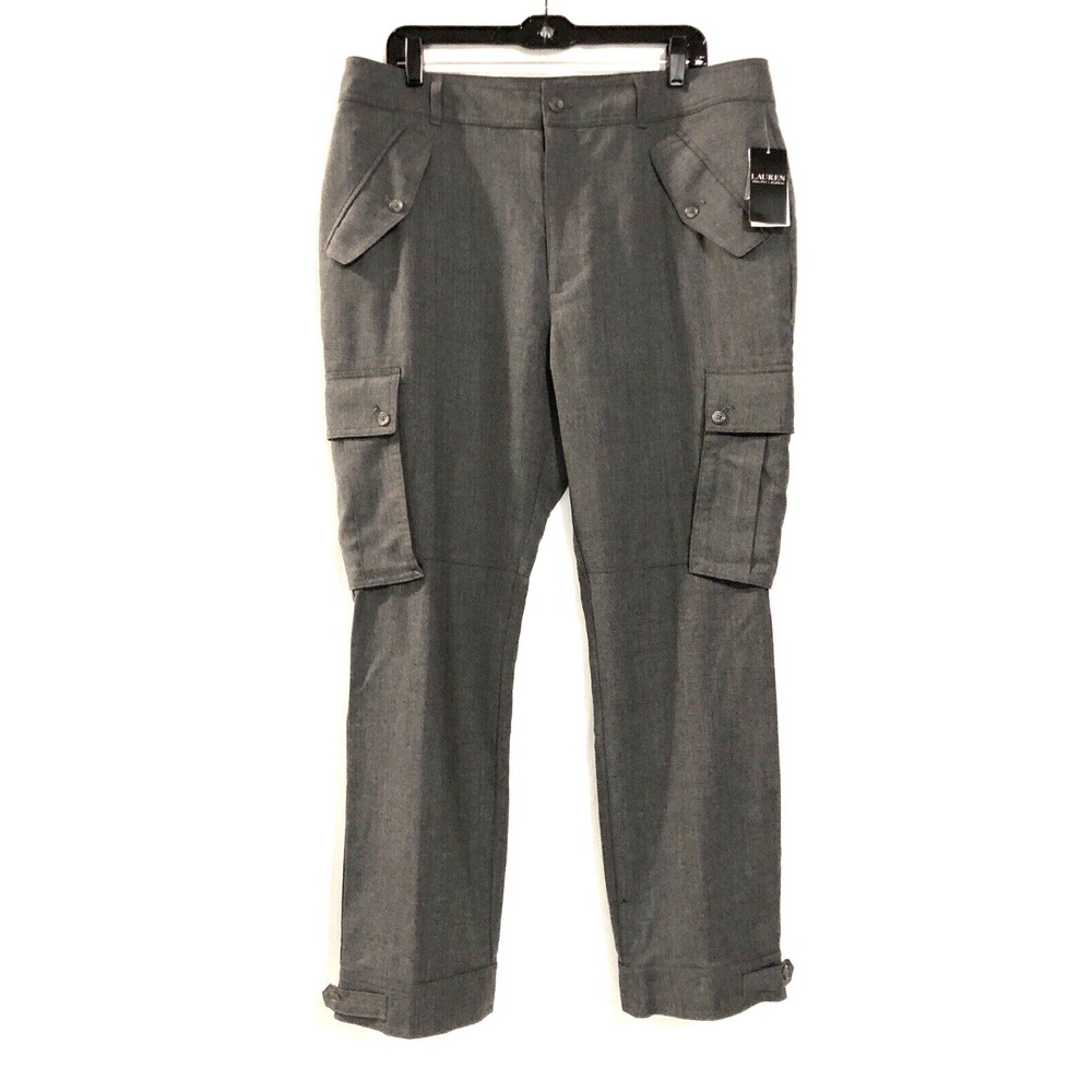 Lauren Ralph Lauren Pants Womens 16 Wool Twill Cargo  Grey Button Zip Closure